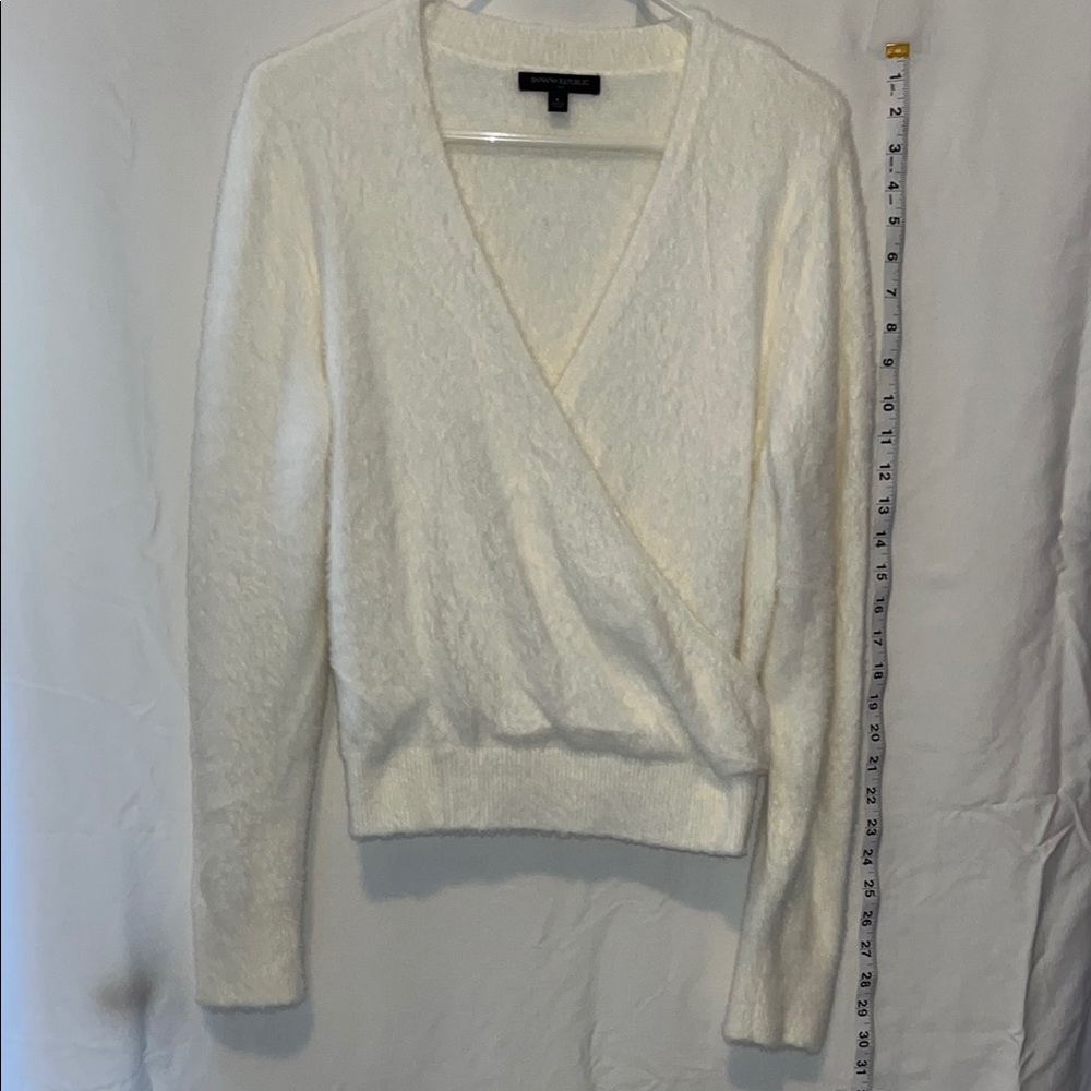 Banana Republic White V-Neck Sweater with Wrap Design